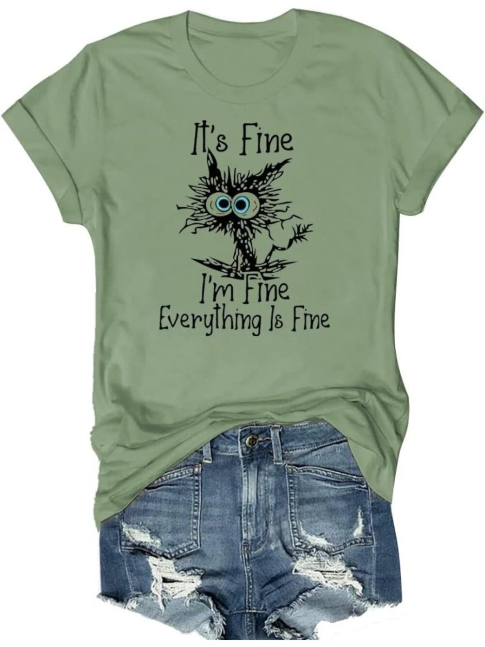 Women's Olive Green Short Sleeve Sayings Loose Fit Casual Tops Imported T Shirts